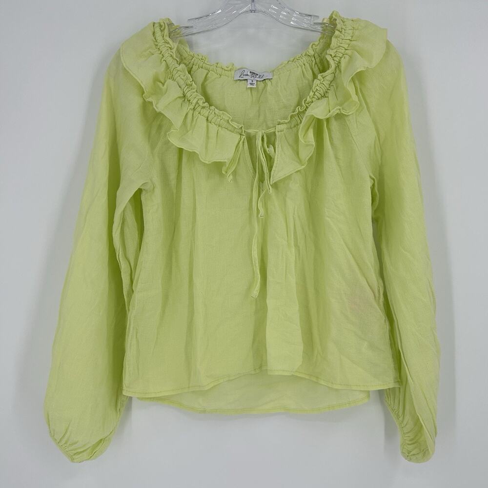 Love, Whit Ruffle Top Women's Size Small S Citron Green Yellow Long Sleeve